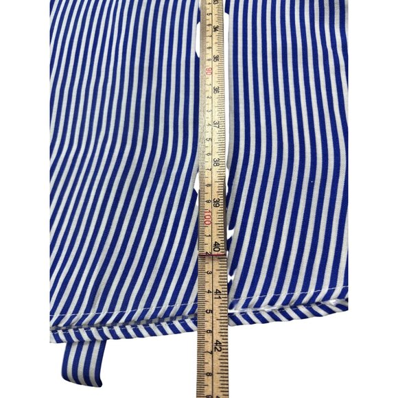Blue & White Striped Shirt Dress By Love Blossom Button Front Elastic Waist Shor - Picture 5 of 10